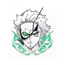half face Roronoa Zoro half face sasuke tattoo design idea