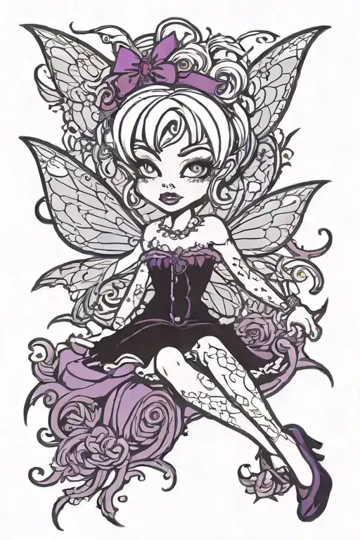 gothic tinkerbell with purple hair  tattoo design idea
