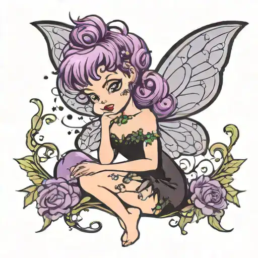 gothic tinkerbell with purple hair  tattoo design idea