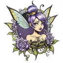 gothic tinkerbell with purple hair  tattoo design idea