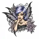 gothic tinkerbell with purple hair  tattoo design idea