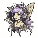 gothic tinkerbell with purple hair  tattoo design idea