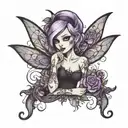 gothic tinkerbell with purple hair  tattoo design idea