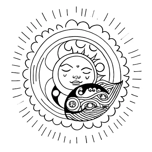 A Sun and Moon, symbolizing finding balance in life and finding one's way through the light and dark times in life tattoo design idea
