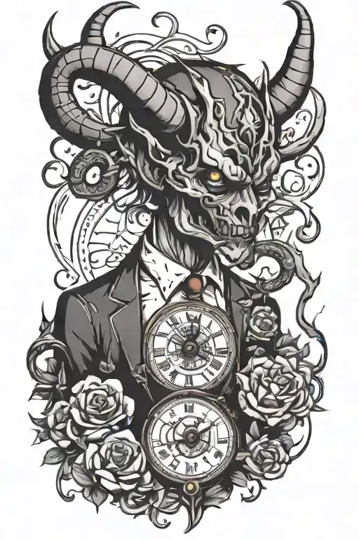time and devil wears a suit tattoo design idea