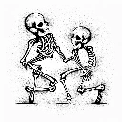 two skeletons dancing around a huge campfire tattoo design idea