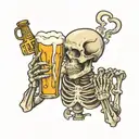 skeleton holding a beer in one hand a smart phone in the other tattoo design idea