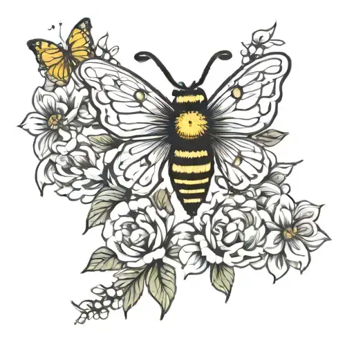 holy cross and butterflies and flowers and honey bee tattoo design idea