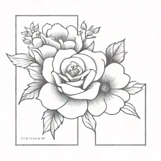 rose, daisy, violet, lily, aster flowers tattoo design idea