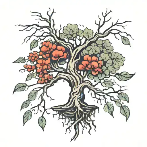 half dead half alive tree tattoo design idea