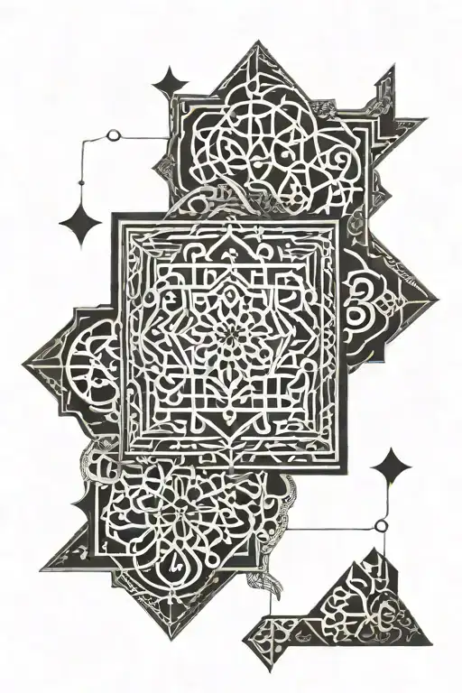 Incorporate intricate geometric patterns inspired by Alhambra architecture into a religious symbol design tattoo design idea
