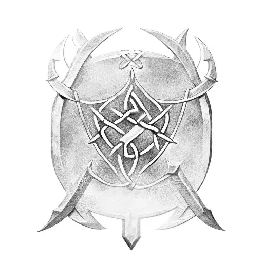 a long wrought iron sword Celtic withba Skyrim logo on the handle tattoo design idea