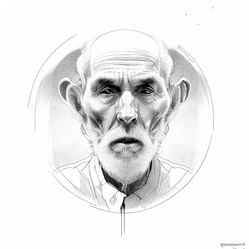 old man using walker, head is a mirror tattoo design idea