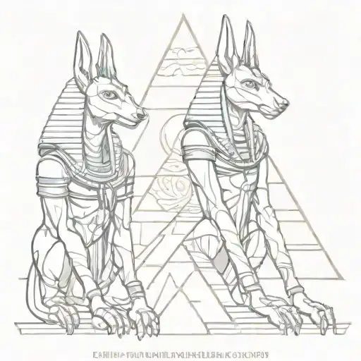 anubis and osiris with the eye of horus pyramid tattoo design idea
