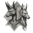anubis and osiris with the eye of horus pyramid tattoo design idea