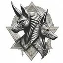 anubis and osiris with the eye of horus pyramid tattoo design idea