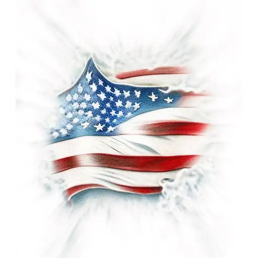 flowing american flag coming out of ripped skin tattoo design idea
