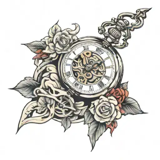 skeleton pocket watch tattoo design idea