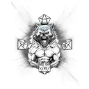 A 20 sided dice with Wolverine clawmarks underneath and a Werewolf Incorporated in the background tattoo design idea