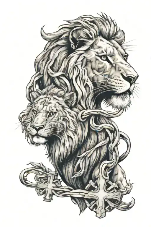 Detroit lions with cross intertwined tattoo design idea