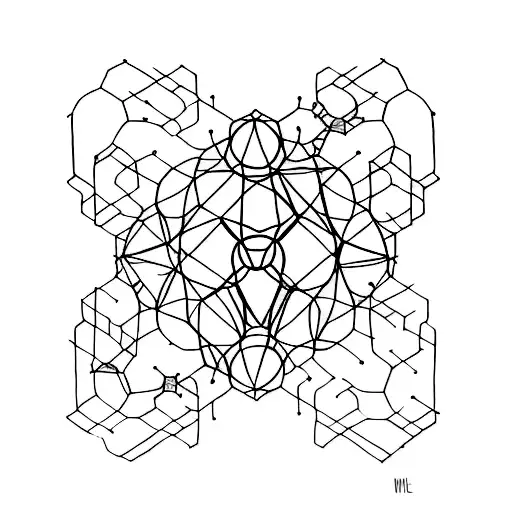 A minimalist tattoo of a molecule structure with watercolor accents tattoo design idea