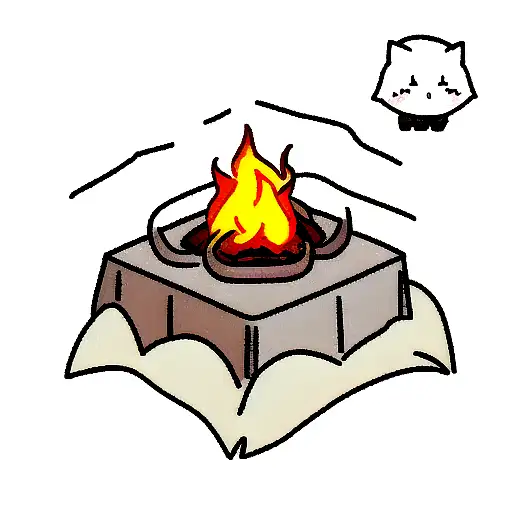 arctic fox curled up sleeping next to a campfire tattoo design idea