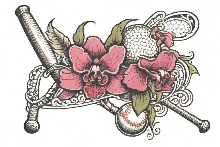 one baseball one tenis ball one pencial  2 orchid A+ whatApop i need 2 birthdays and 2 death dates   tattoo design idea