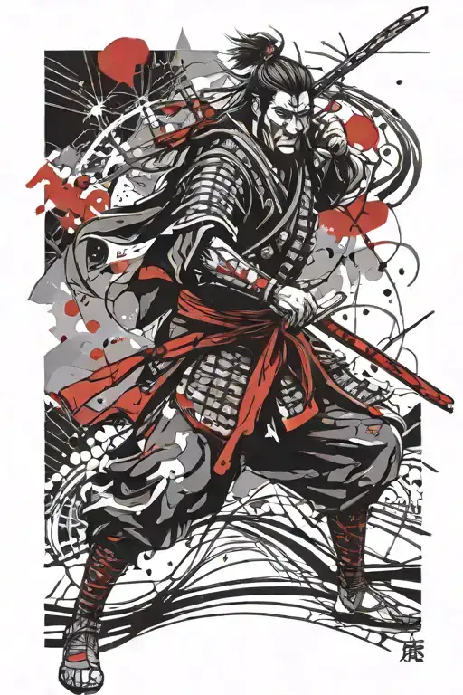 samurai warrior wielding a sword tattoo design idea