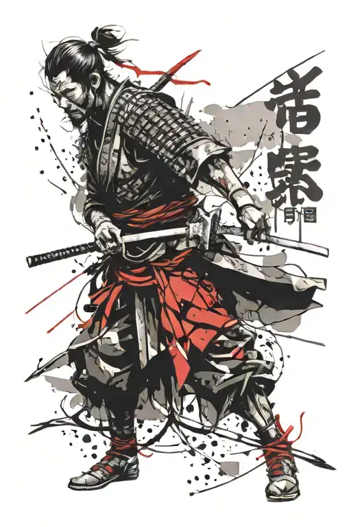 samurai warrior wielding his sword tattoo design idea