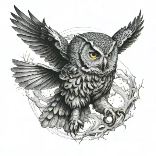 ouroborus owl flying black color tattoo design idea