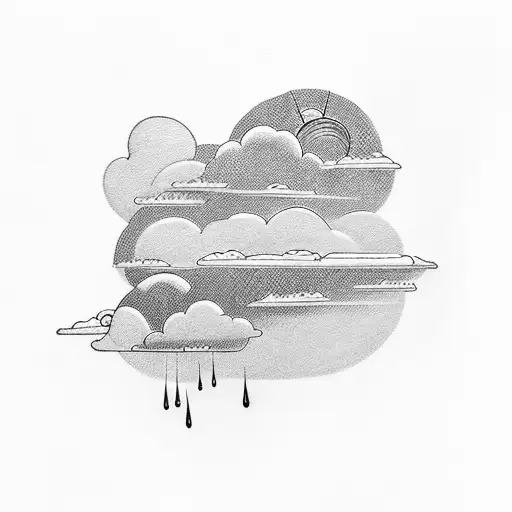 clouds and rain with storm tattoo design idea