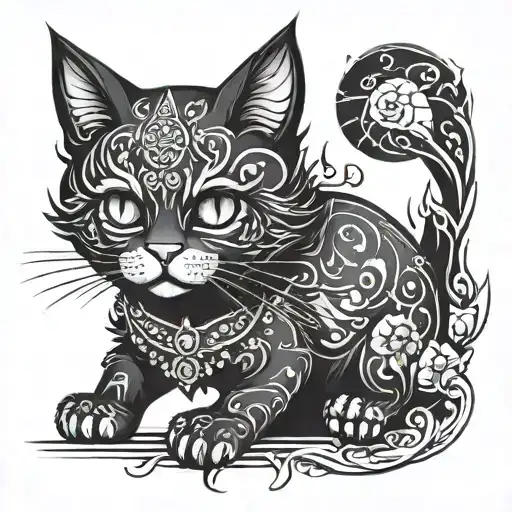 dark fantasy cat tattoo design idea