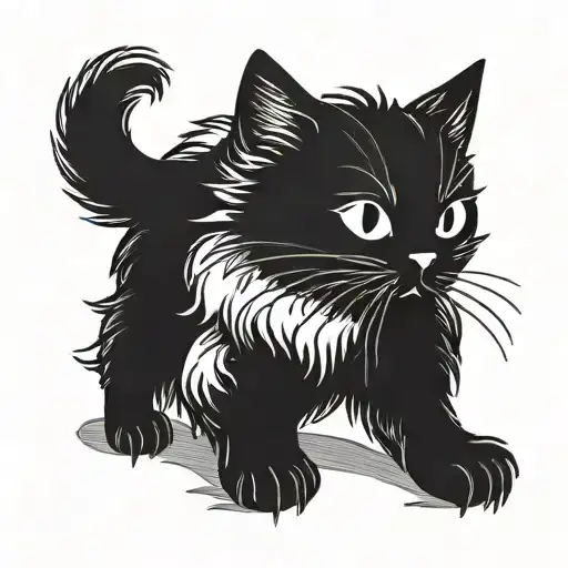 a two-color tattoo of a black cat, with its fluffy, furry tail wearing a collar tattoo design idea