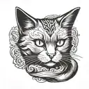 a two-color tattoo of a black cat, with its fluffy, furry tail wearing a collar tattoo design idea