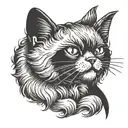 a two-color tattoo of a black cat, with its fluffy, furry tail wearing a collar tattoo design idea