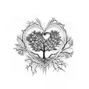 gothic tree scene, roses, crows and heart tattoo design idea