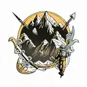mountain with ice axe mountaineering tattoo design idea