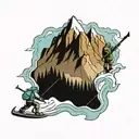 mountain with ice axe mountaineering tattoo design idea