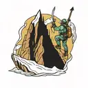 mountain with ice axe mountaineering tattoo design idea