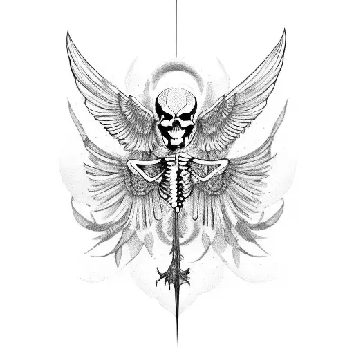 flying bird skeleton tattoo design idea