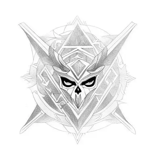 Veles symbol black ink with blue outline tattoo design idea