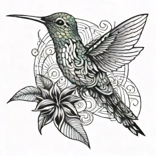 a hummingbird, a geko, a sun, waves and palm trees shirt working tattoo design idea