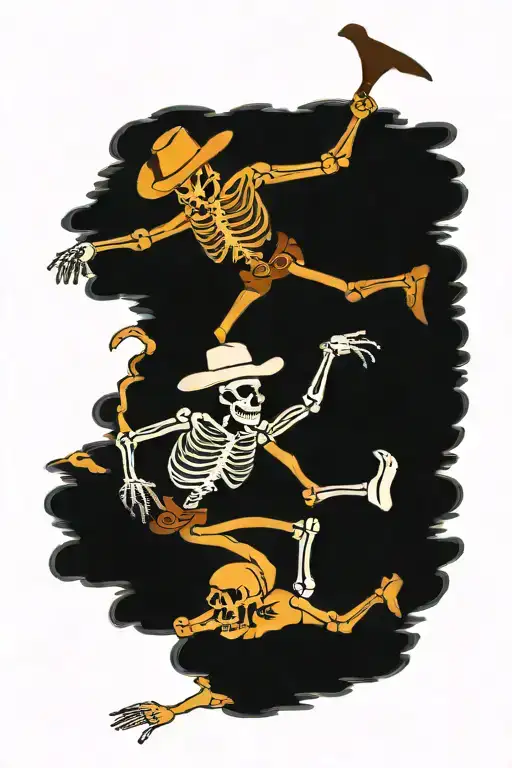 cowboy skeletons dancing together tattoo design idea