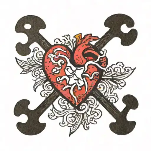 A traditional style tattoo of a heart with puzzle pieces forming a bond between a parent and their autistic child tattoo design idea