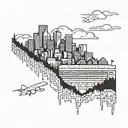 A blackwork tattoo of a skyline featuring both Manchester City's stadium and a mountain peak tattoo design idea