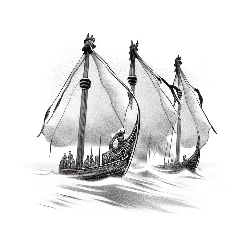 viking ships going to shore with sea monster tattoo design idea