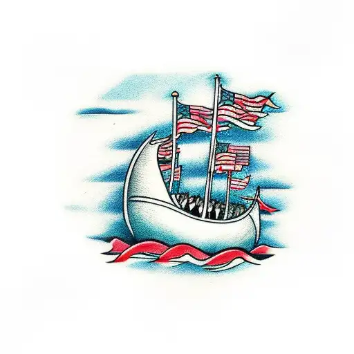 viking ships going to shore with sea monster in the back ground tattoo design idea