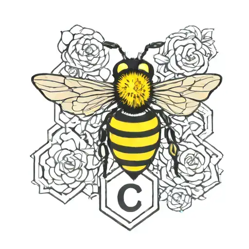 queen bee over honeycomb with initials c and d intertwined tattoo design idea
