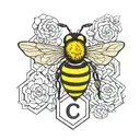 queen bee over honeycomb with initials c and d intertwined tattoo design idea