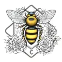 queen bee over honeycomb with initials c and d intertwined tattoo design idea